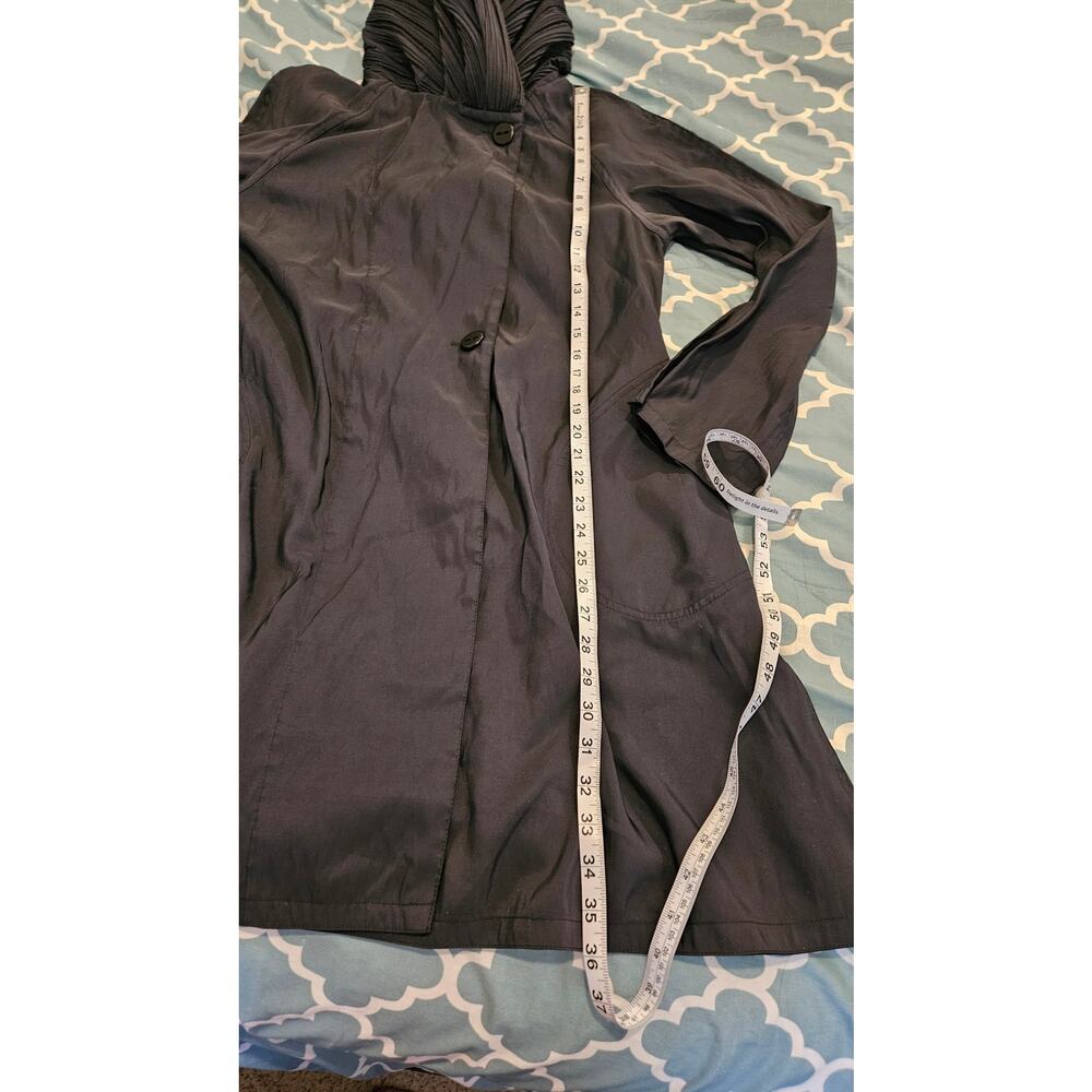 Black Pleated Hooded Swing Coat Jacket Womens Medium No Brand - Picture 6 of 9